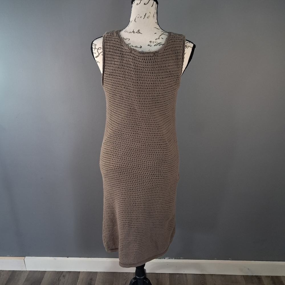Athleta Women’s Size Large Brown Crochet Knit Lace Knee Length Tank Sheath Dress - Picture 2 of 7
